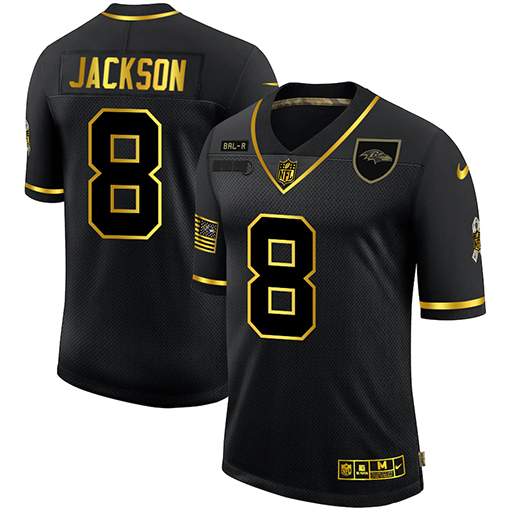 Baltimore Ravens #8 Lamar Jackson Men Nike 2020 Salute To Service Golden Limited NFL black Jerseys